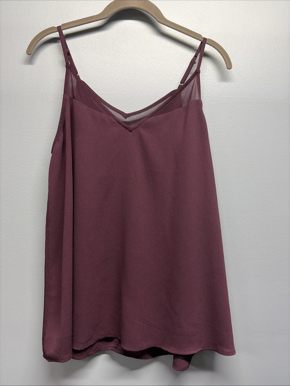Sophie Rue -Women’s L Burgundy Sheer Cutout Sleeveless Adjustable Strap Tank Top